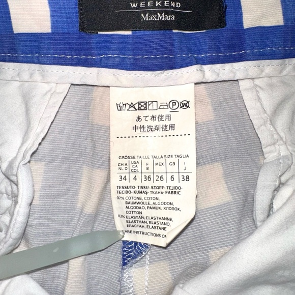 Weekend MaxMara Cigarette FITW13 Gingham Blue and White Checkered Pants US 4 - Picture 6 of 10